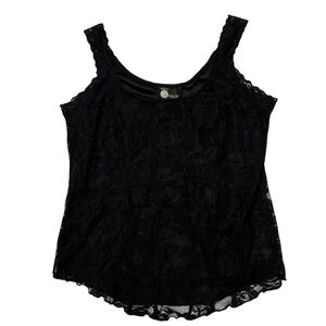 Vintage First Edition Y2K Tank Top Womens S Black Lace Overlay Whimsigoth Fairy